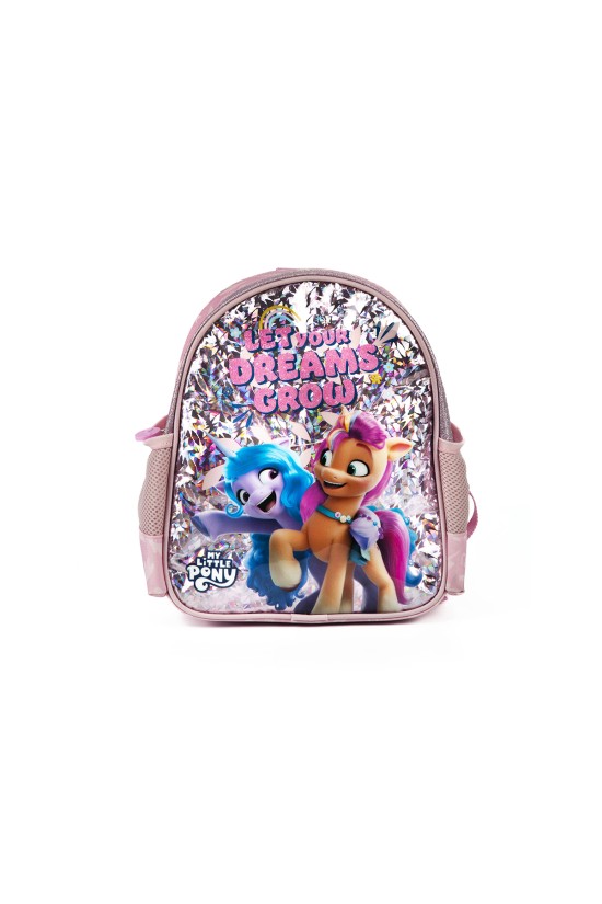 My Little Pony Lisanslı Simli Anaokulu Çantası - Pembe Tek Bölmeli Çocuk Kreş Sırt Çantası
