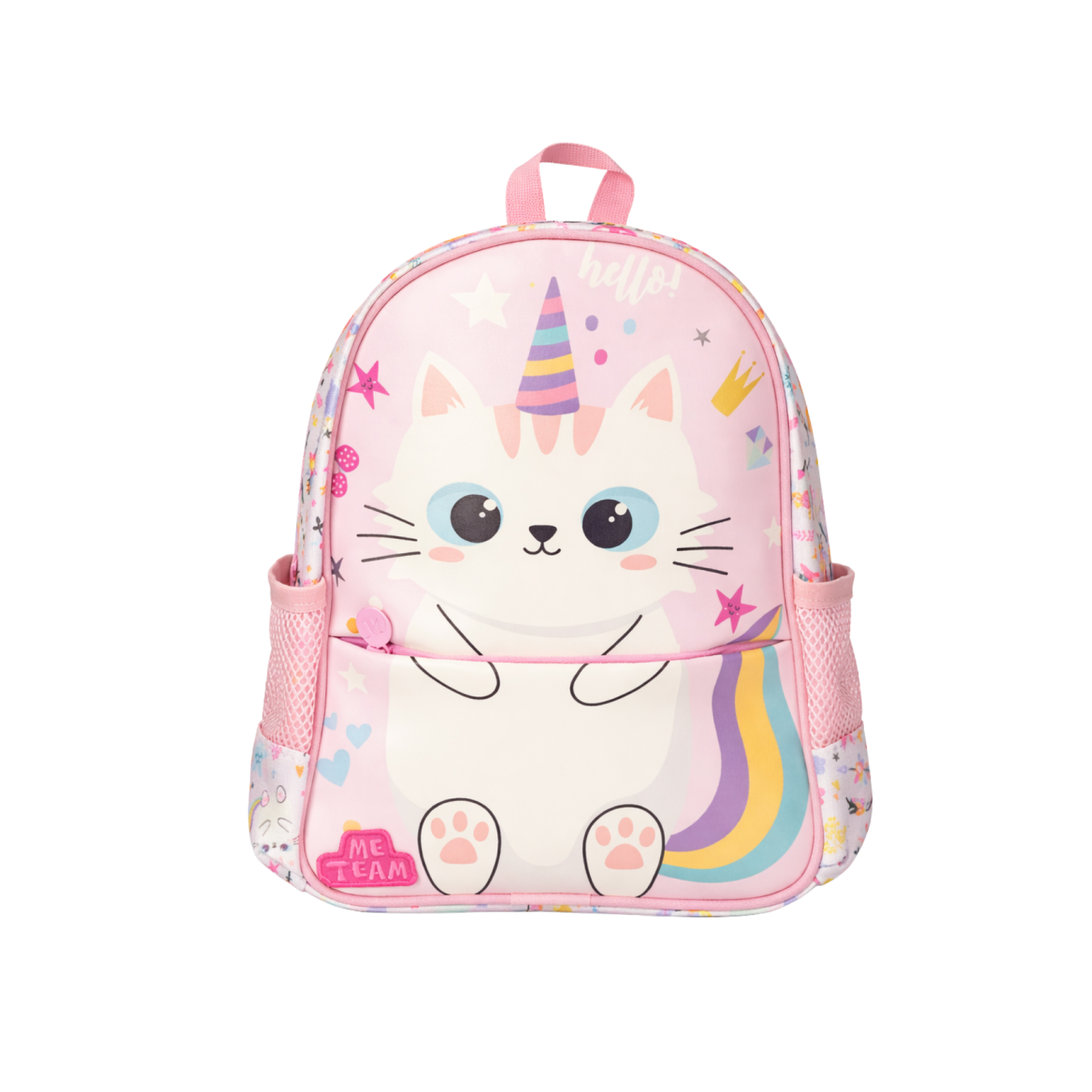 ME TEAM  Unicorn Kedi Desenli Anaokulu Çantası - Pembe Kız Çocuk Kreş ve Sırt Çantası