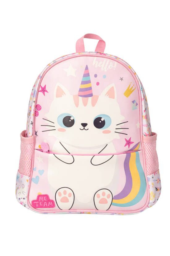 ME TEAM  Unicorn Kedi Desenli Anaokulu Çantası - Pembe Kız Çocuk Kreş ve Sırt Çantası