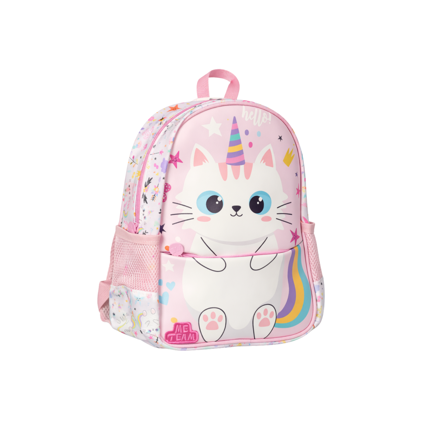 ME TEAM  Unicorn Kedi Desenli Anaokulu Çantası - Pembe Kız Çocuk Kreş ve Sırt Çantası