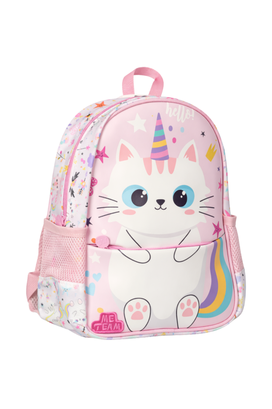 ME TEAM  Unicorn Kedi Desenli Anaokulu Çantası - Pembe Kız Çocuk Kreş ve Sırt Çantası