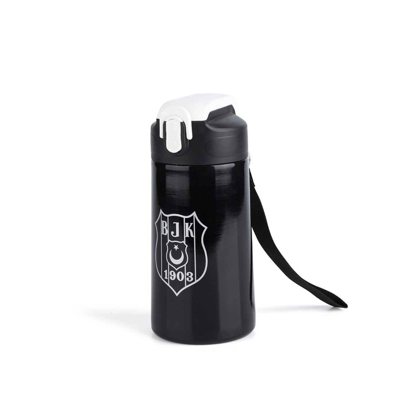 Beşiktaş Lisanslı Siyah Çelik Matara - 500 ml Pipetli Okul ve Spor Suluk