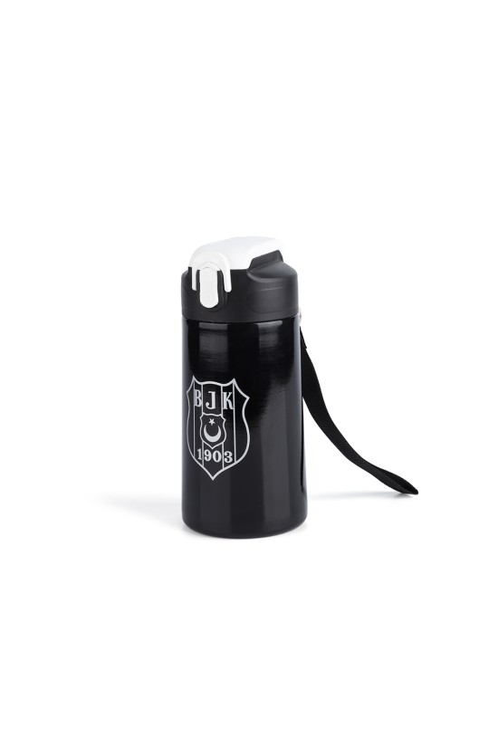 Beşiktaş Lisanslı Siyah Çelik Matara - 500 ml Pipetli Okul ve Spor Suluk