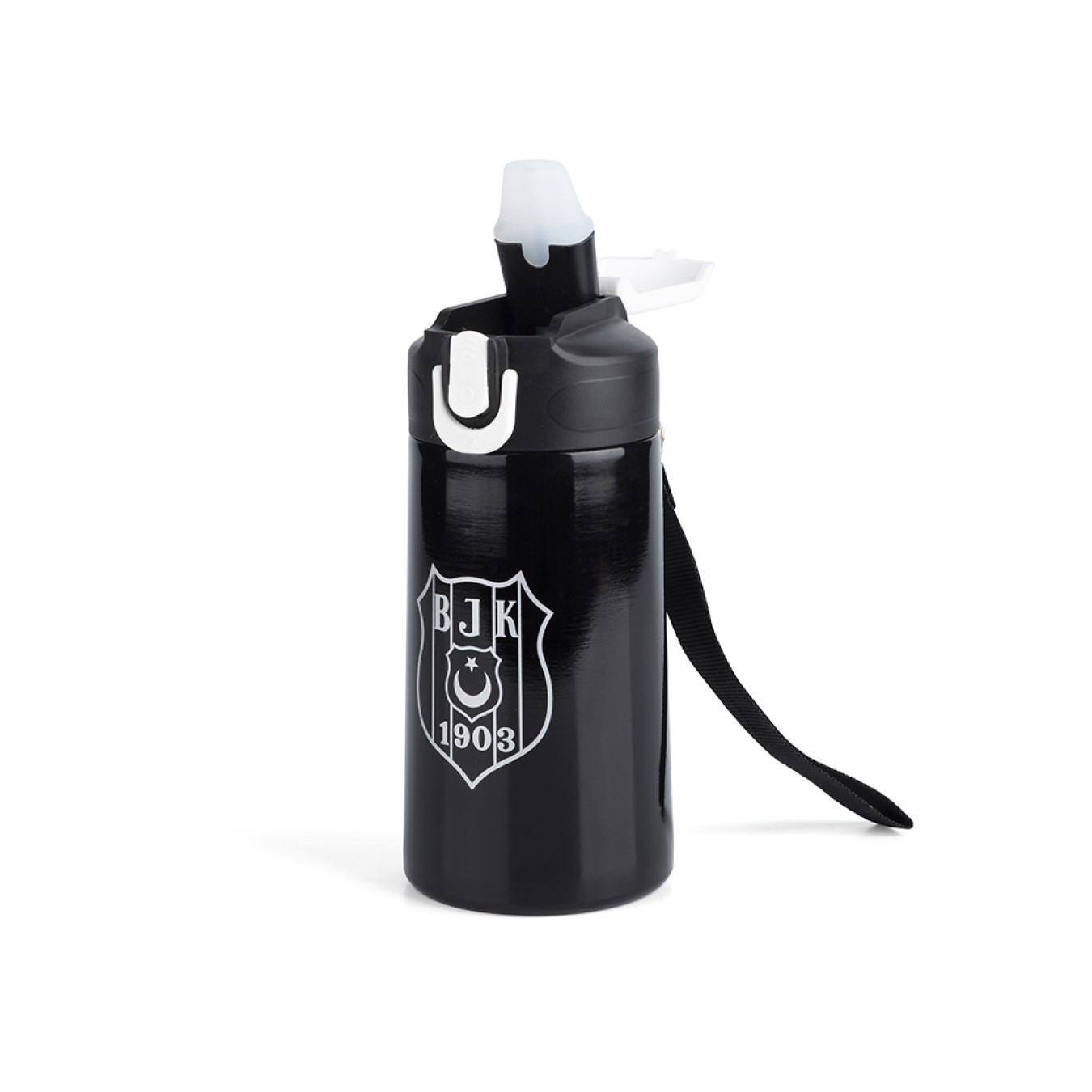 Beşiktaş Lisanslı Siyah Çelik Matara - 500 ml Pipetli Okul ve Spor Suluk