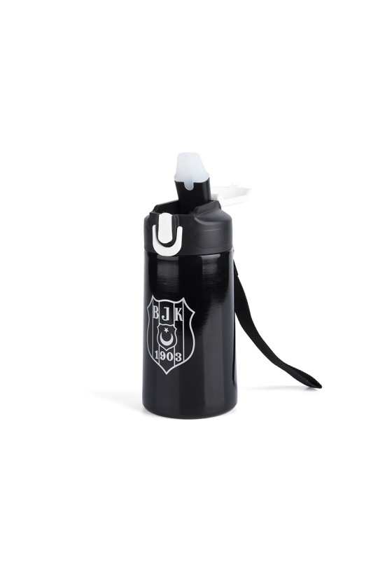 Beşiktaş Lisanslı Siyah Çelik Matara - 500 ml Pipetli Okul ve Spor Suluk