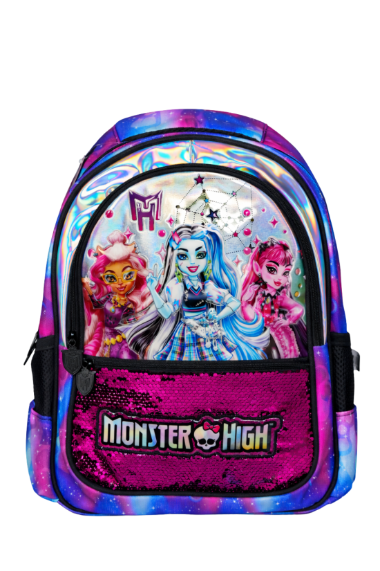 Monster High Lisanslı Payetli Okul Çantası - 3 Bölmeli Holografik Kız Çocuk Sırt Çantası
