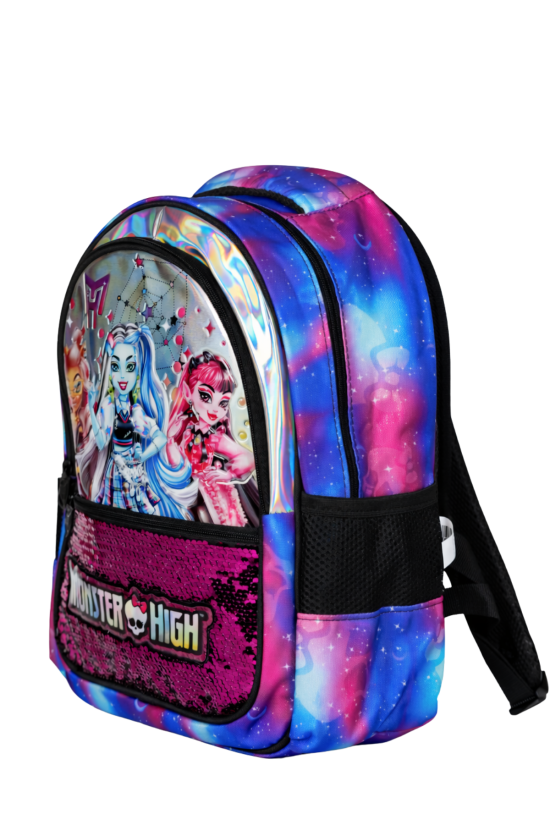 Monster High Lisanslı Payetli Okul Çantası - 3 Bölmeli Holografik Kız Çocuk Sırt Çantası