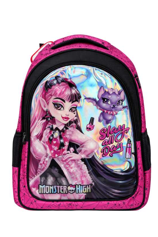 Monster High Draculaura Lisanslı Okul Çantası - 3 Bölmeli Holografik Pembe Kız Çocuk Sırt Çantası