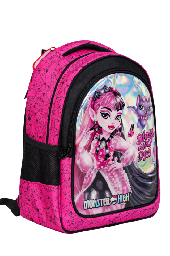 Monster High Draculaura Lisanslı Okul Çantası - 3 Bölmeli Holografik Pembe Kız Çocuk Sırt Çantası