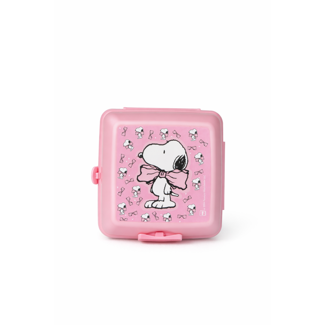 Snoopy Lisanslı Çatal Kaşıklı Beslenme Kutusu - Pembe Desenli Kilitli Saklama Kabı