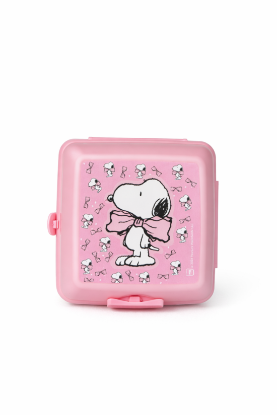 Snoopy Lisanslı Çatal Kaşıklı Beslenme Kutusu - Pembe Desenli Kilitli Saklama Kabı