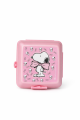 Snoopy Lisanslı Çatal Kaşıklı Beslenme Kutusu - Pembe Desenli Kilitli Saklama Kabı