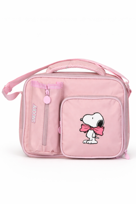 Snoopy Lisanslı Pembe Beslenme Çantası - Suluk Bölmeli Suya Dayanıklı Okul Beslenme Çantası
