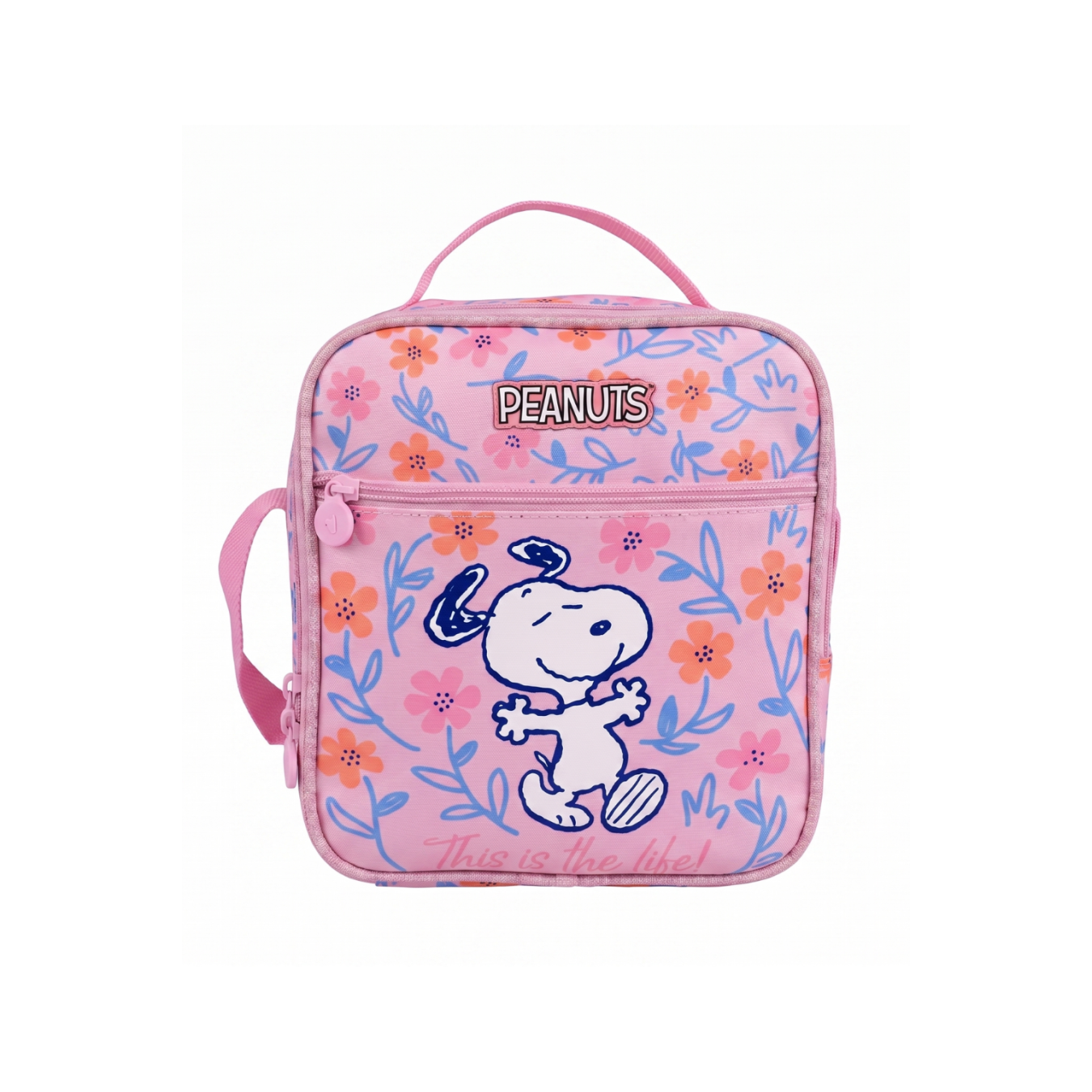 Snoopy Peanuts Baskılı Pembe Beslenme Çantası - Çift Bölmeli Kulplu Okul Beslenme Çantası
