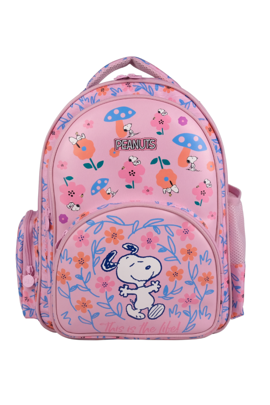 Snoopy Lisanslı Peanuts Baskılı Pembe Okul Çantası - 3 Bölmeli Kız Çocuk Sırt Çantası