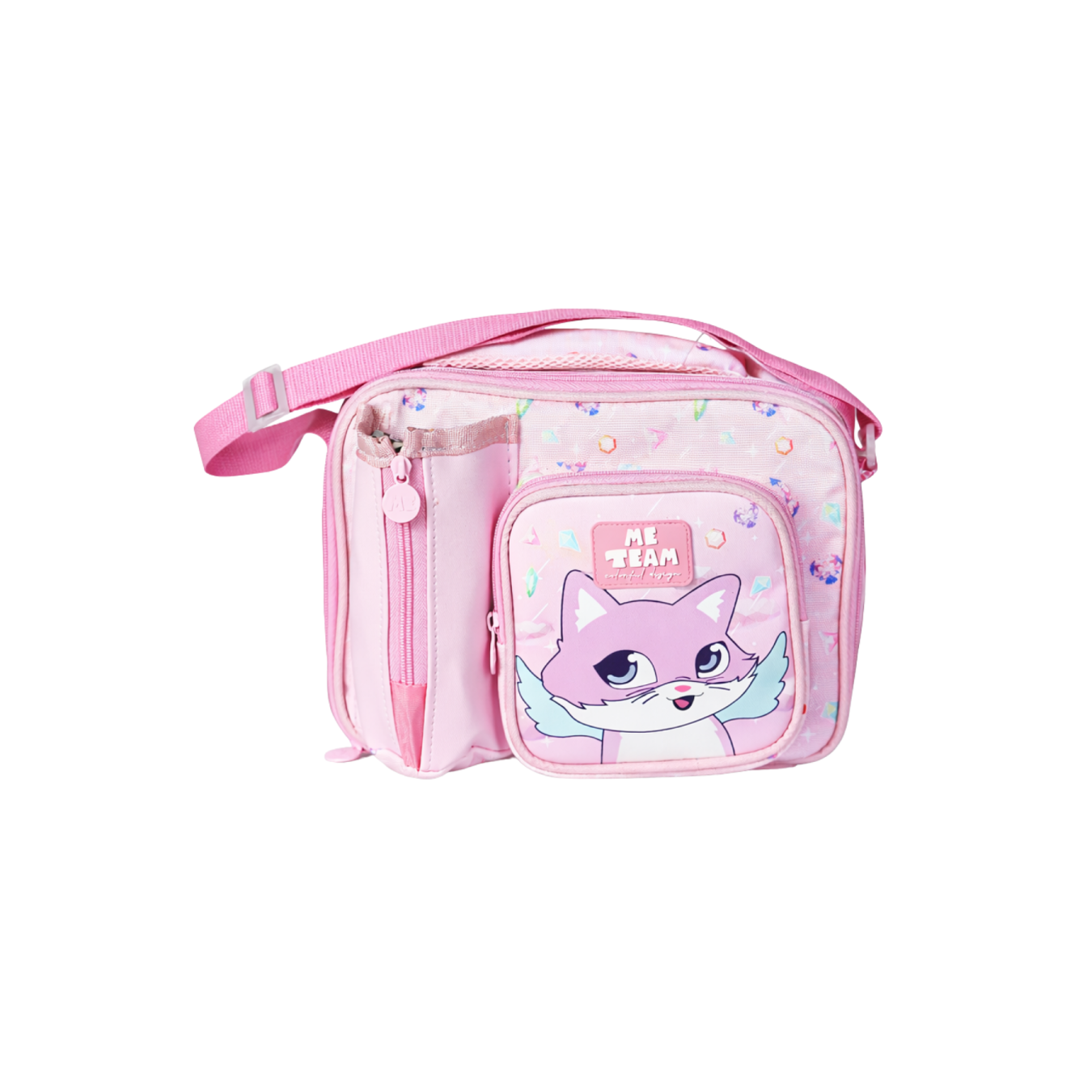 Me Team Pembe Kedi Figürlü Beslenme Çantası - Su İtici Kumaşlı Omuz Askılı Çocuk Beslenme Çantası
