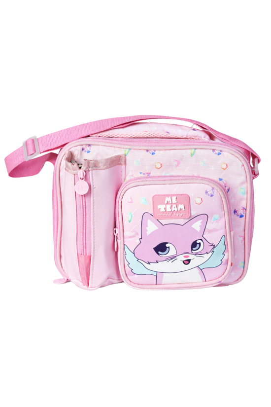 Me Team Pembe Kedi Figürlü Beslenme Çantası - Su İtici Kumaşlı Omuz Askılı Çocuk Beslenme Çantası