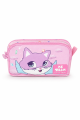ME TEAM Pembe Kanatlı Kedi Karakterli Kalemlik - 2 Bölmeli Suni Deri Ön Panelli Kız Çocuk Okul Kalem Kutusu