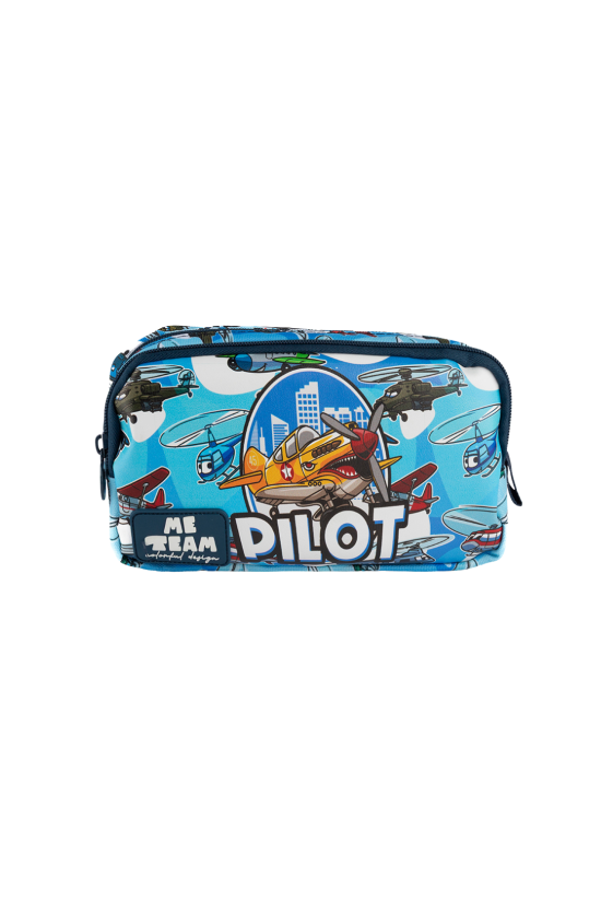 Me Team Lisanslı Pilot Baskılı Kalemlik - Mavi 2 Bölmeli Kalem Çantası