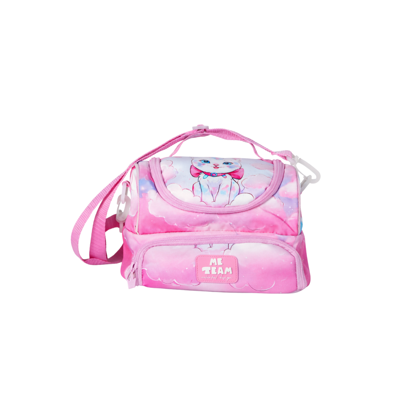 Me Team Pembe Bulutlu Kedi Desenli Beslenme Çantası - Su İtici Kumaşlı Omuz Askılı Kız Çocuk