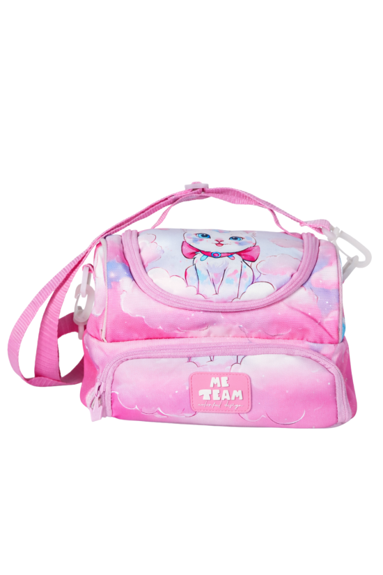 Me Team Pembe Bulutlu Kedi Desenli Beslenme Çantası - Su İtici Kumaşlı Omuz Askılı Kız Çocuk