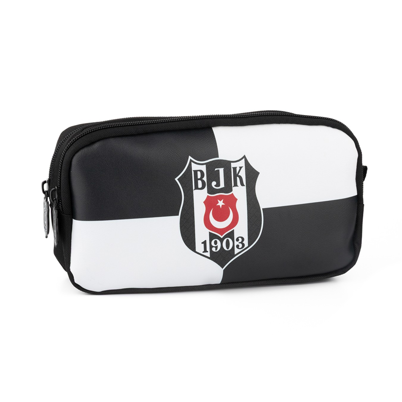 Beşiktaş Lisanslı Damalı Kalemlik - Siyah Beyaz Parçalı 2 Bölmeli Kalem Çantası