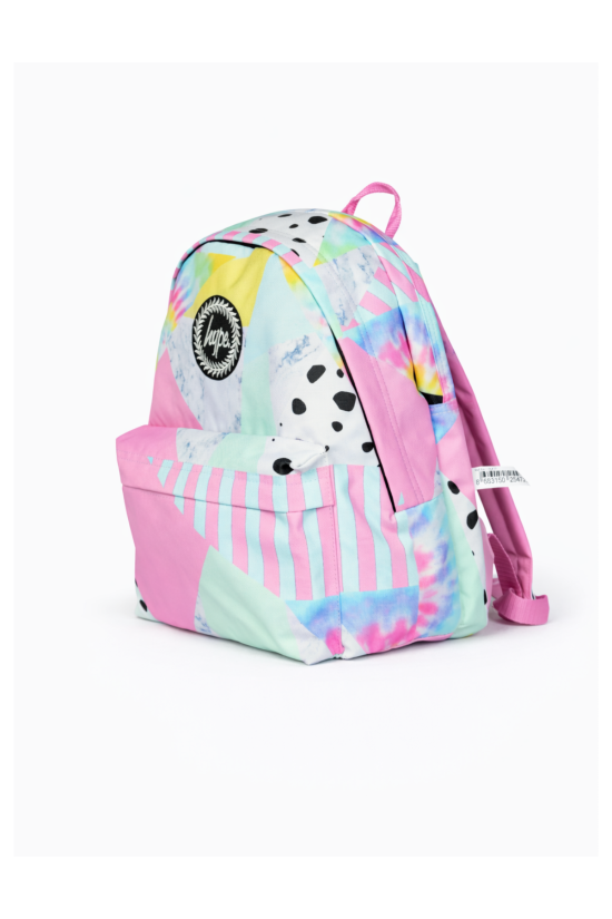 Hype Lisanslı Pastel Renkli Kolaj Desenli Sırt Çantası - 3 Bölmeli Laptop Gözlü Okul Çantası