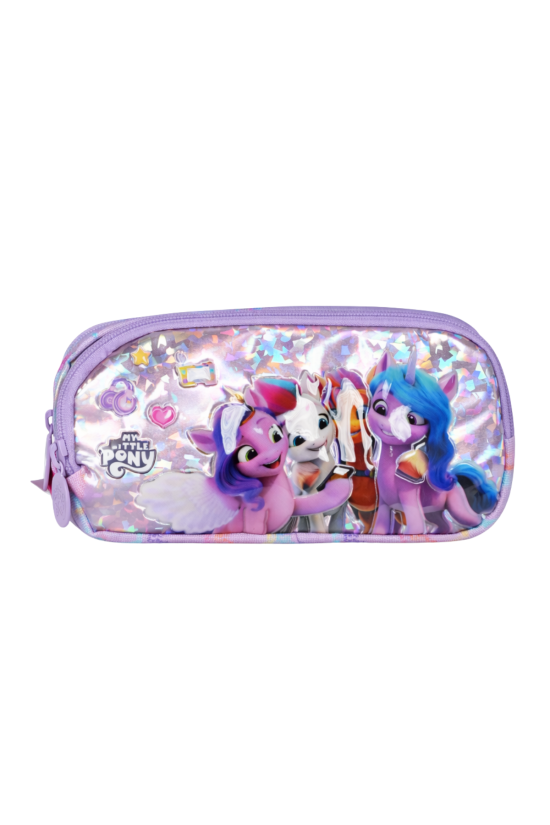 My Little Pony Lisanslı Holografik Kalemlik - Çift Bölmeli Işıltılı Kız Çocuk Kalem Çantası