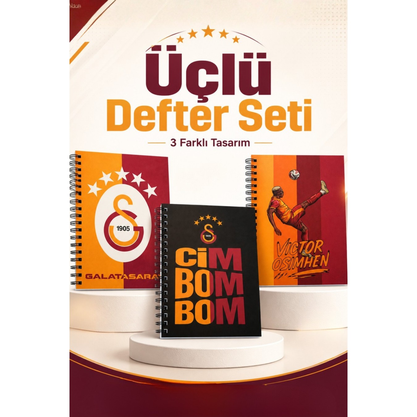 Galatasaray Lisanslı Spiralli Karton Kapak Defter Seti - 3lü Farklı Tasarım 60 Yaprak A6 Mini Boy