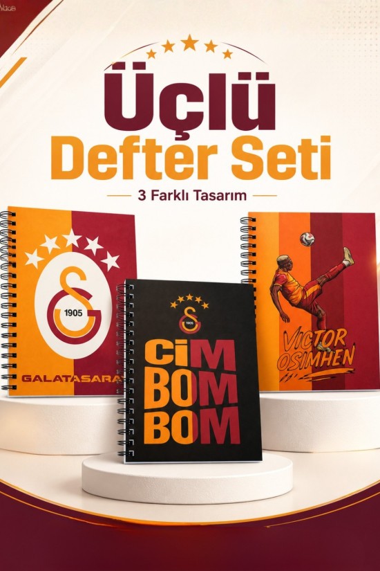 Galatasaray Lisanslı Spiralli Karton Kapak Defter Seti - 3lü Farklı Tasarım 60 Yaprak A6 Mini Boy