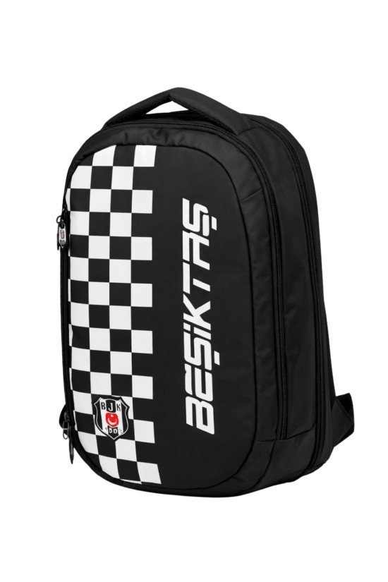 Beşiktaş Lisanslı 3 Bölmeli Sırt Çantası - Laptop Gözlü Su İtici Dama Desenli Okul Çantası