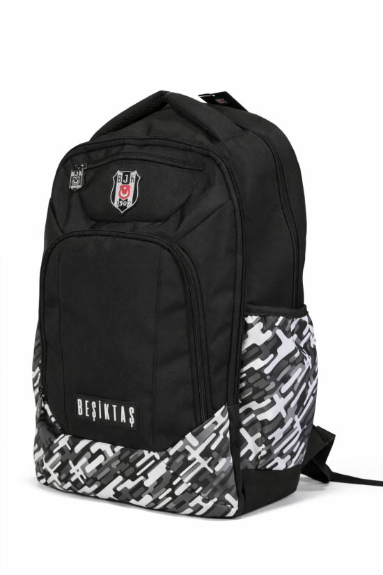 Beşiktaş Lisanslı Çok Bölmeli Sırt Çantası - Su İtici Kumaşlı Desenli Laptop Okul Çantası