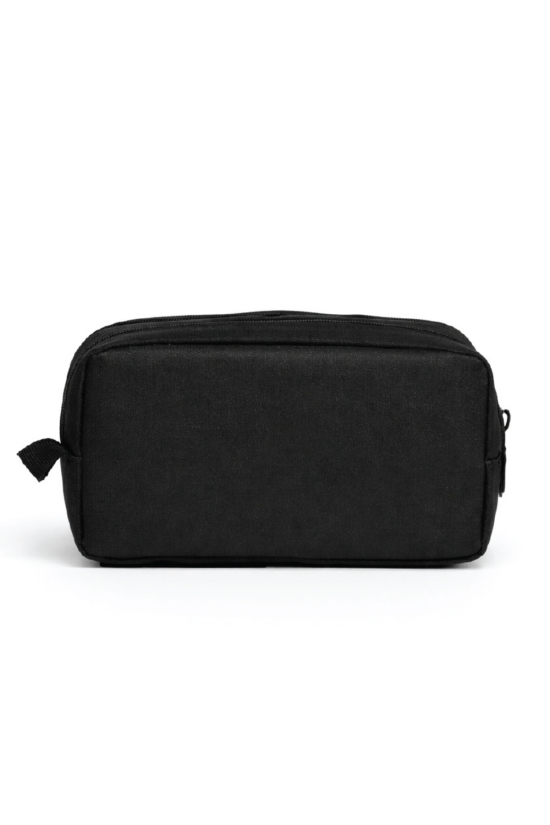 Beşiktaş Lisanslı Desenli Kalemlik - Çift Bölmeli Su İtici Kumaşlı Kalem Çantası - Siyah Beyaz Gri