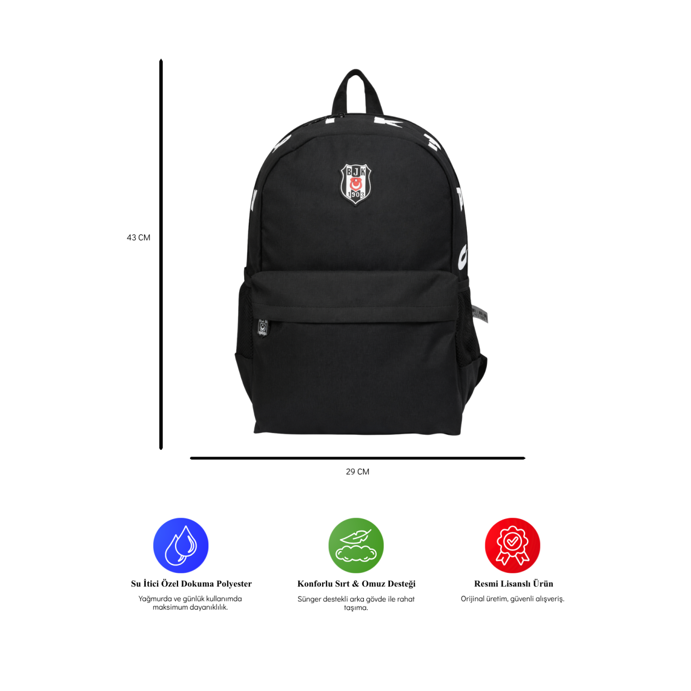 Beşiktaş Lisanslı 3 Bölmeli Sırt Çantası - Laptop Gözlü Su İtici Baskı Detaylı Okul Çantası