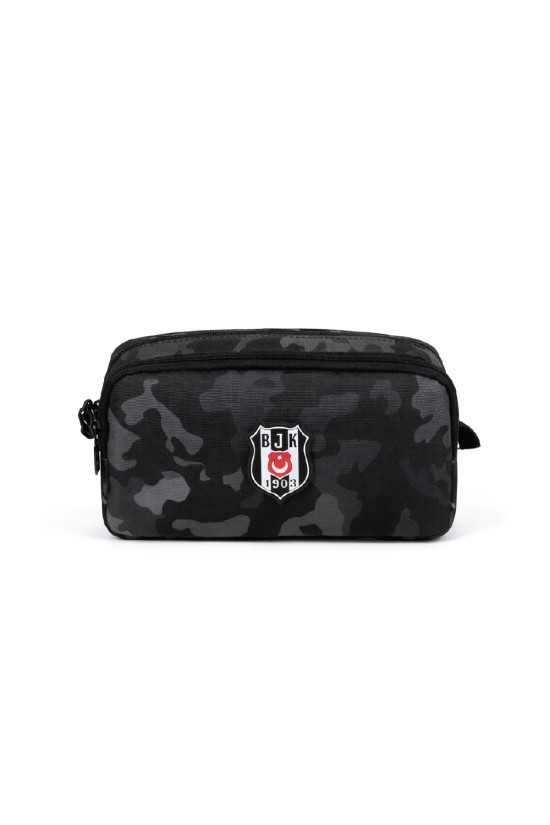 Beşiktaş Lisanslı Kamuflajlı Kalemlik - Siyah 2 Bölmeli Kalem Çantası