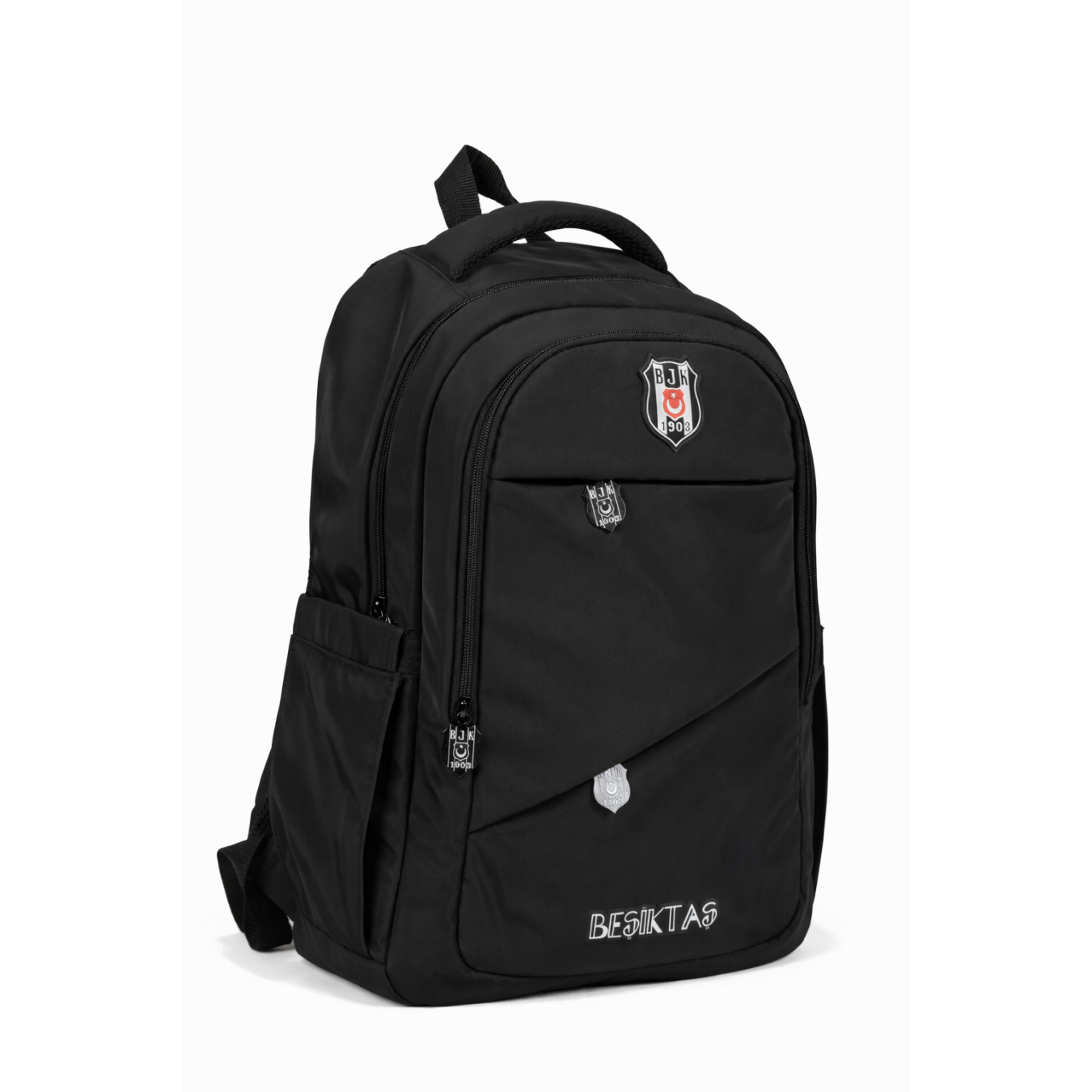 Beşiktaş Lisanslı Çapraz Cep Detaylı Siyah Sırt Çantası - Laptop Bölmeli Okul Çantası