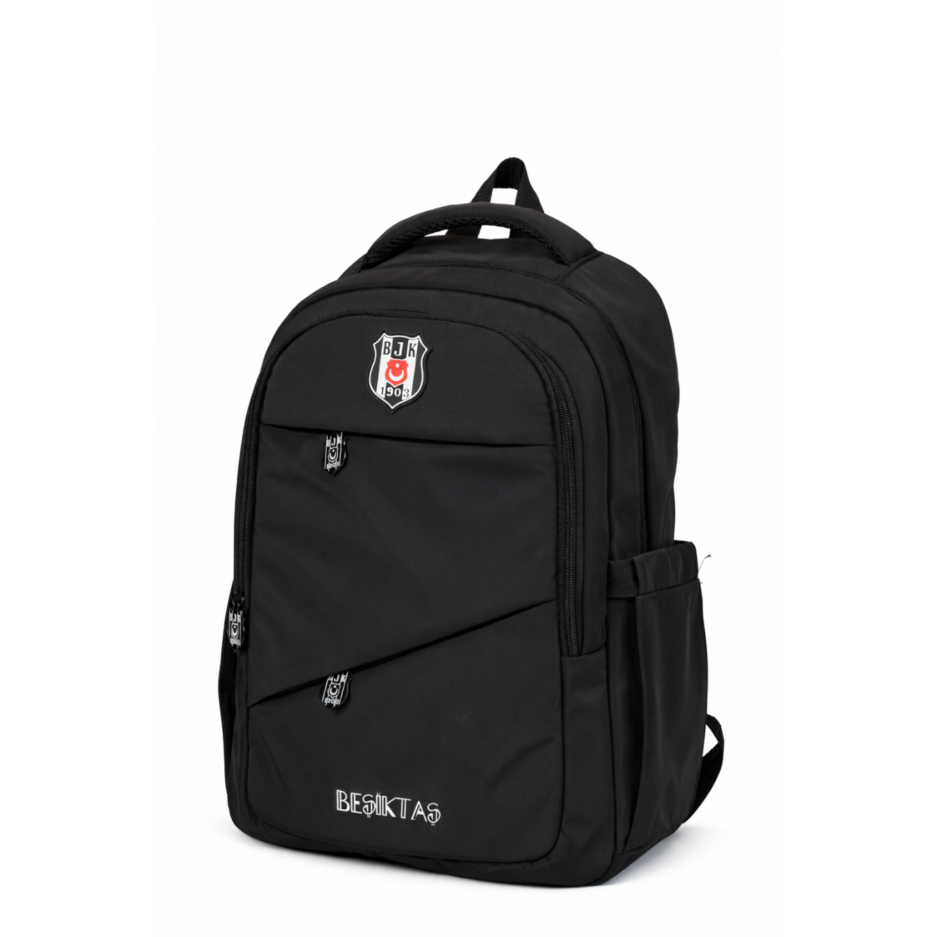 Beşiktaş Lisanslı Çapraz Cep Detaylı Siyah Sırt Çantası - Laptop Bölmeli Okul Çantası