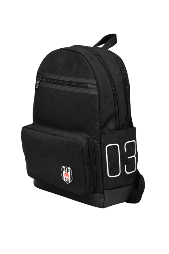 Beşiktaş Lisanslı Siyah Suni Deri Detaylı Sırt Çantası - 1903 Nakışlı Laptop Bölmeli Okul Çantası
