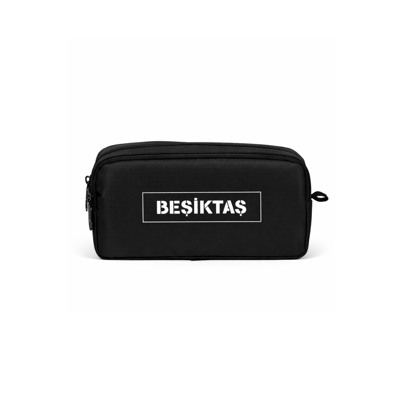 Beşiktaş Lisanslı Çift Bölmeli Siyah Paraşüt Kumaş Kalemlik - Serigraf Yazı Baskılı Kalem Kutusu