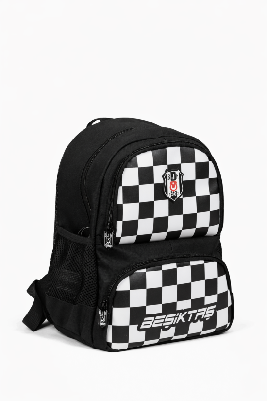 Beşiktaş Lisanslı Damalı Anaokulu Çantası - Su İtici Kumaşlı Küçük Boy Kreş ve Okul Sırt Çantası