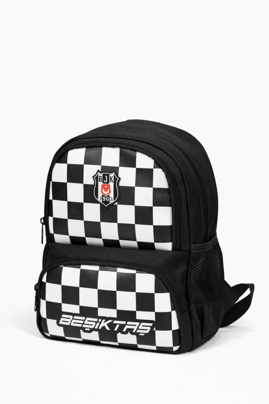 Beşiktaş Lisanslı Damalı Anaokulu Çantası - Su İtici Kumaşlı Küçük Boy Kreş ve Okul Sırt Çantası