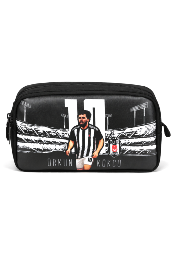 Beşiktaş Lisanslı Orkun Kökçü Siyah Kalemlik - Çift Bölmeli Su İtici Kumaşlı Kalem Çantası