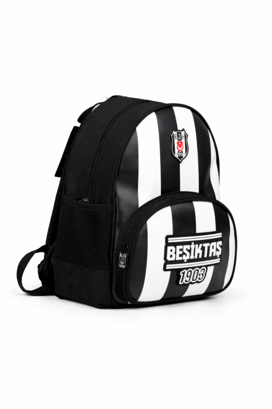 Beşiktaş Lisanslı Çubuk Desenli Rubber Logolu Su İtici Kumaşlı Anaokulu Sırt Çantası