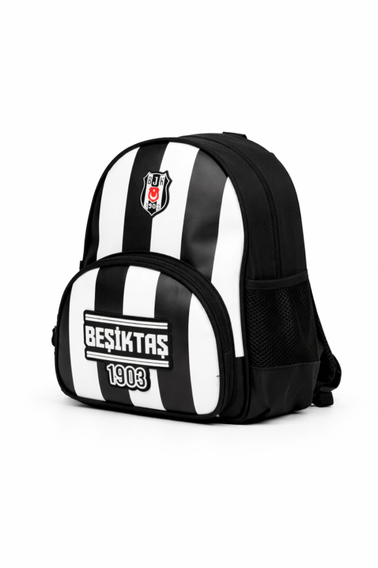 Beşiktaş Lisanslı Çubuk Desenli Rubber Logolu Su İtici Kumaşlı Anaokulu Sırt Çantası