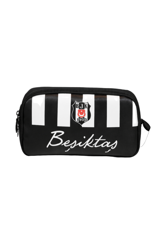 Beşiktaş Lisanslı Kalem Çantası - Siyah Beyaz Çift Bölmeli Taraftar Kalemliği