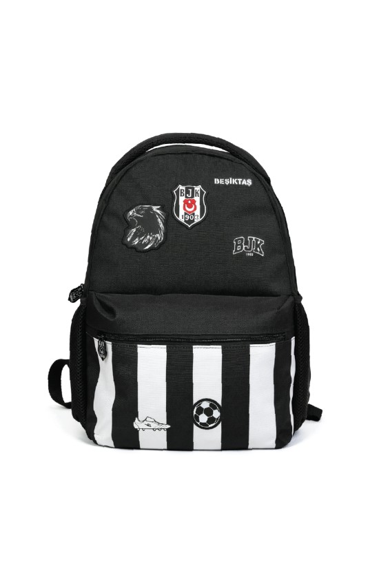 Beşiktaş Lisanslı Kartal Armalı Futbol Desenli Okul Çantası - Siyah Çocuk Sırt Çantası