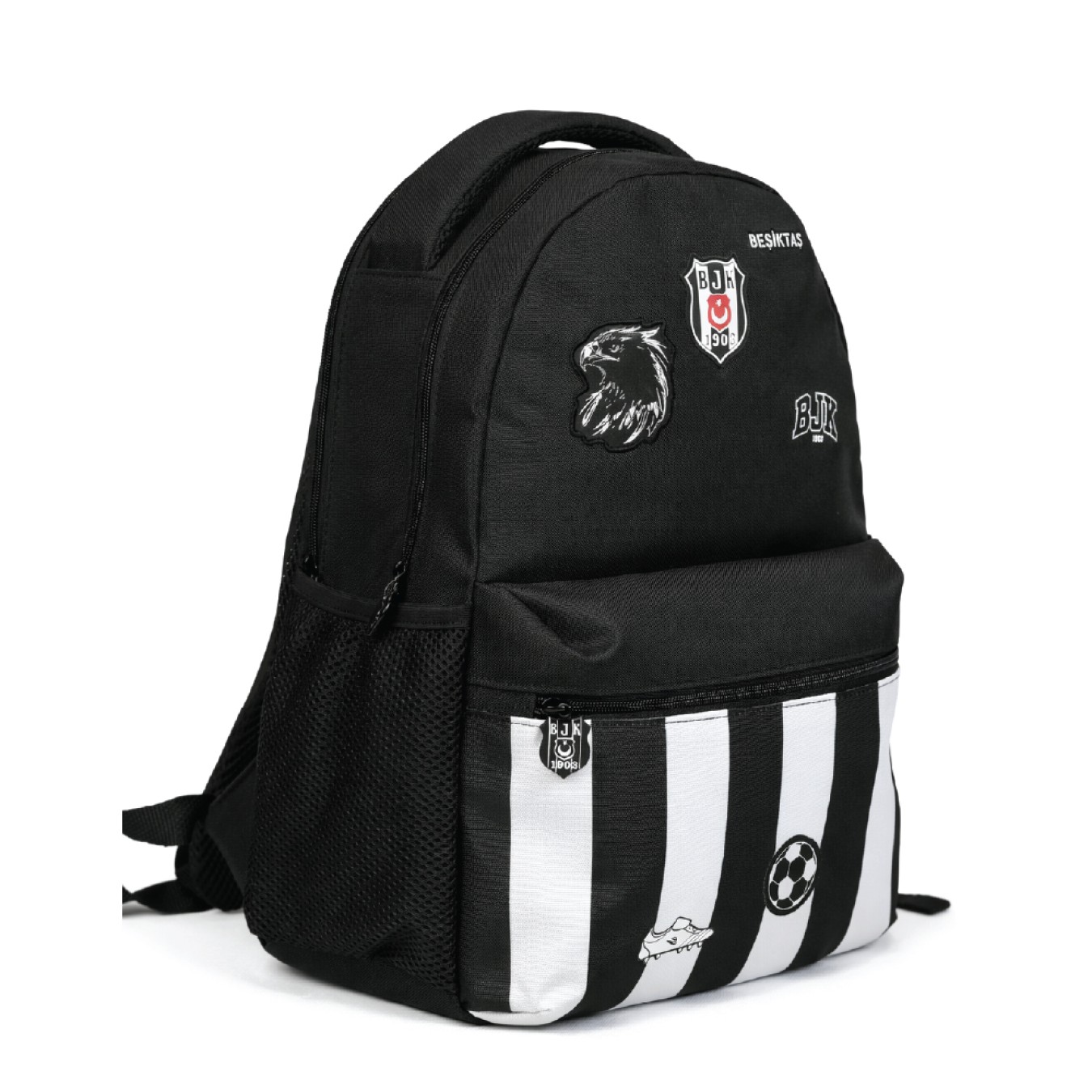 Beşiktaş Lisanslı Kartal Armalı Futbol Desenli Okul Çantası - Siyah Çocuk Sırt Çantası