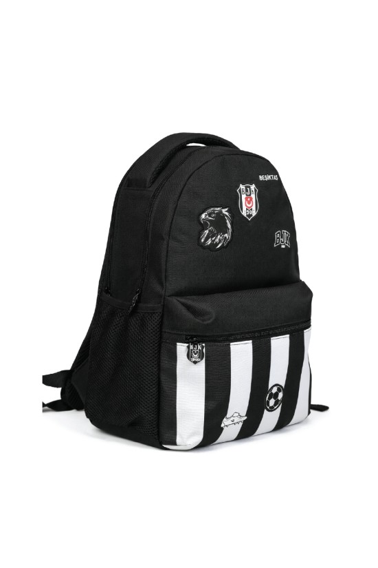 Beşiktaş Lisanslı Kartal Armalı Futbol Desenli Okul Çantası - Siyah Çocuk Sırt Çantası