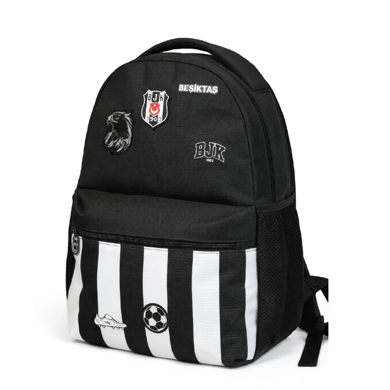 Beşiktaş Lisanslı Kartal Armalı Futbol Desenli Okul Çantası - Siyah Çocuk Sırt Çantası
