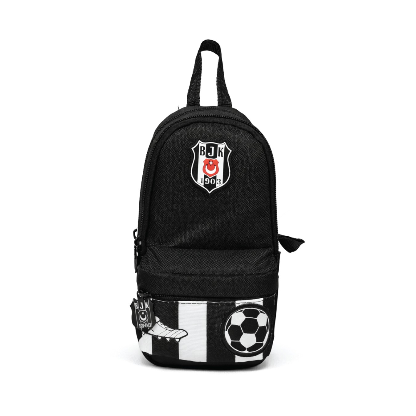 Beşiktaş Lisanslı Çubuklu Desenli Kalemlik - Siyah Çok Bölmeli Dikey Kalem Çantası